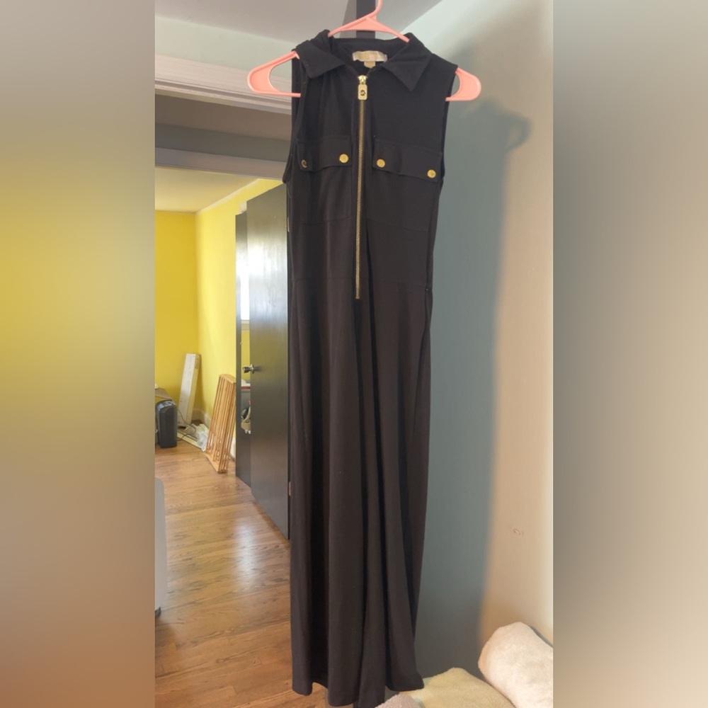 Black Sleeveless Dress with Gold Accents